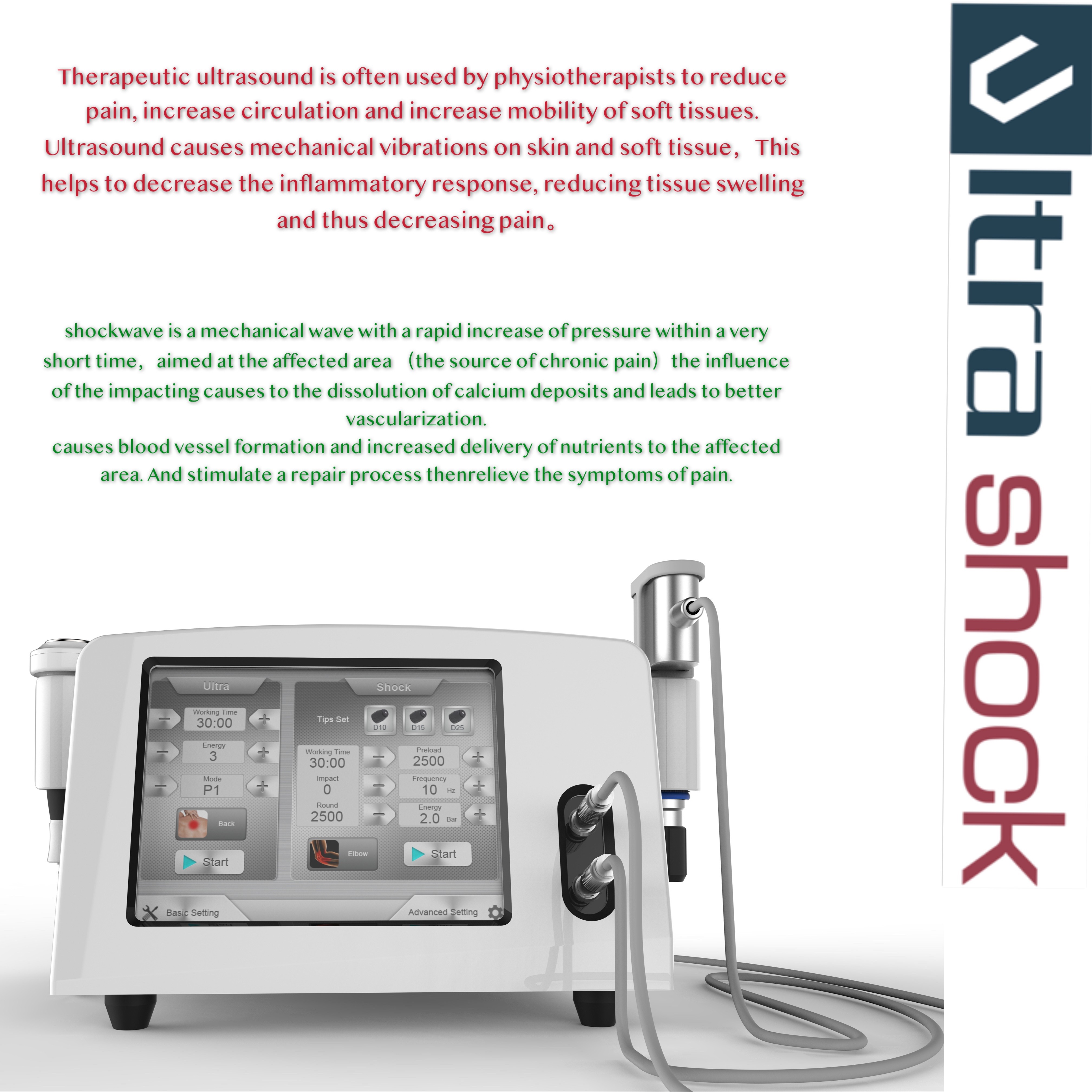 Enige of Dubbele de Fysiotherapiemachine van de Outputultrasone klank voor de Hulp van de Lichaamspijn